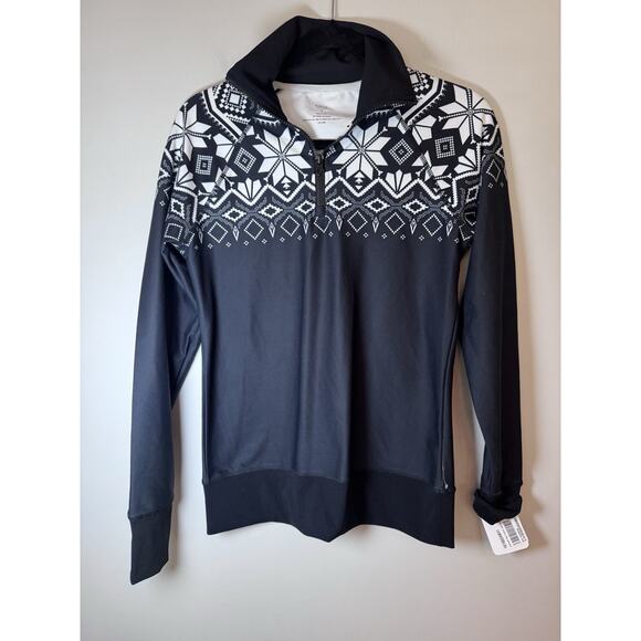 Aqua Athletics Nordic Pull Over Womens S Black White Fair Isle Ski Quarter Zip - Picture 6 of 7